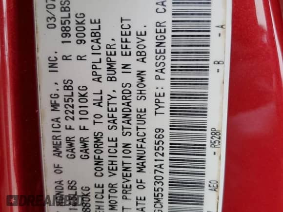 2007 Honda Accord LX SE с VIN 1HGCM55307A125569, выставлен на аукционе Copart как лот 44237105 с пробегом 96 058 миль миль и Чистый • Clean title. История ставок и продаж доступна на DreamBid. Изображение 12.