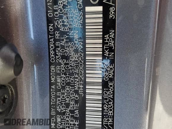 2013 Lexus IS 250 C z VIN JTHFF2C2XD2527991, wystawiony jako Copart lot #71718735 z przebiegiem 111 482 mil mil oraz Szkoda całkowita • Salvage title. Historia ofert i sprzedaży dostępna na DreamBid. Obrazek 12.