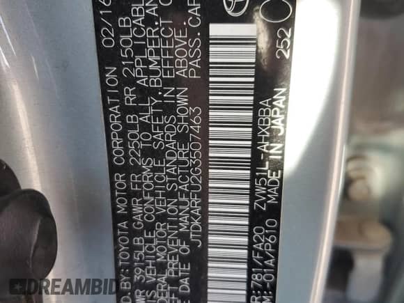 2016 Toyota Prius Three z VIN JTDKARFU2G3507463, wystawiony jako Copart lot #87118295 z przebiegiem 118 730 mil mil oraz Szkoda całkowita • Salvage title. Historia ofert i sprzedaży dostępna na DreamBid. Obrazek 12.