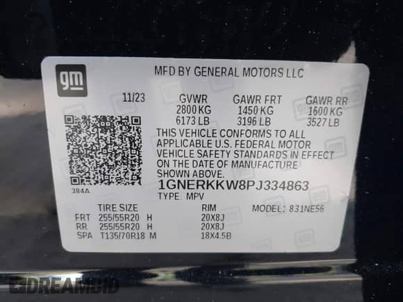 2023 Chevrolet Traverse Premier z VIN 1GNERKKW8PJ334863, wystawiony jako IAAI lot #42060557 z przebiegiem 24 108 mil mil oraz . Historia ofert i sprzedaży dostępna na DreamBid. Obrazek 9.