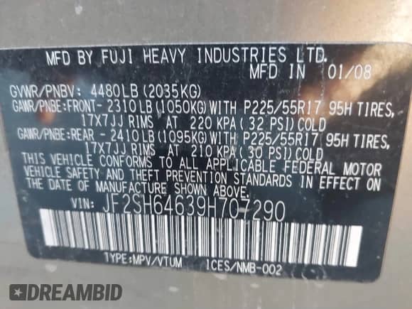 2009 Subaru Forester X Limited with VIN JF2SH64639H707290, listed as a IAAI auction lot 37348852 with 146,176 mi miles and . Bid and sale history available at DreamBid. Image 9.