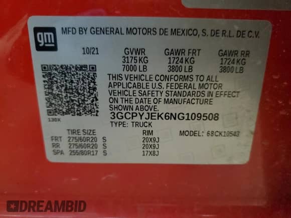 2022 Chevrolet Silverado 1500 LT с VIN 3GCPYJEK6NG109508, выставлен на аукционе Copart как лот 51136245 с пробегом 56 288 миль миль и Списание • Salvage title. История ставок и продаж доступна на DreamBid. Изображение 13.