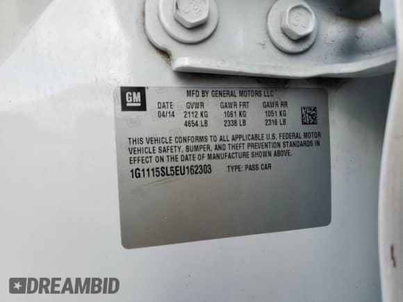 2014 Chevrolet Impala LT с VIN 1G1115SL5EU162303, выставлен на аукционе Copart как лот 82429175 с пробегом Не указан миль и Списание • Salvage title. История ставок и продаж доступна на DreamBid. Изображение 12.