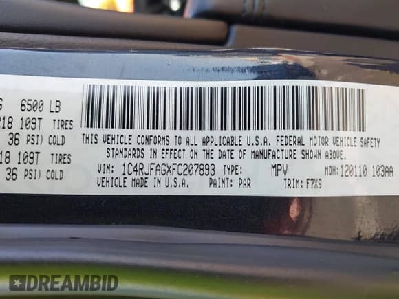 2015 Jeep Grand Cherokee Altitude with VIN 1C4RJFAGXFC207893, listed as a IAAI auction lot 43244156 with 131,514 mi miles and . Bid and sale history available at DreamBid. Image 9.