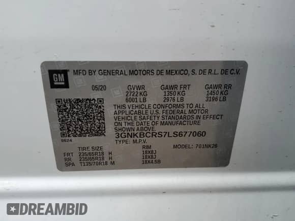 2020 Chevrolet Blazer LT with VIN 3GNKBCRS7LS677060, listed as a Copart auction lot 70340245 with 52,522 mi miles and Salvage title. Bid and sale history available at DreamBid. Image 14.