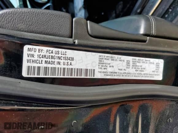 2022 Jeep Grand Cherokee Limited с VIN 1C4RJEBG1NC153438, выставлен на аукционе Copart как лот 66451475 с пробегом Не указан миль и Списание • Salvage title. История ставок и продаж доступна на DreamBid. Изображение 13.