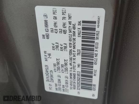 2006 Dodge 2500 SLT with VIN 3D7KS29C26G218513, listed as a Copart auction lot 52968985 with 273,291 mi miles and Salvage title. Bid and sale history available at DreamBid. Image 13.