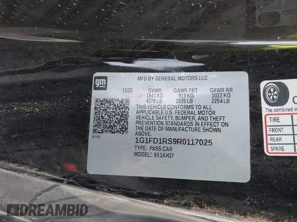 2024 Chevrolet Camaro 3LT с VIN 1G1FD1RS9R0117025, выставлен на аукционе IAAI как лот 41705460 с пробегом 16 592 миль миль и . История ставок и продаж доступна на DreamBid. Изображение 9.