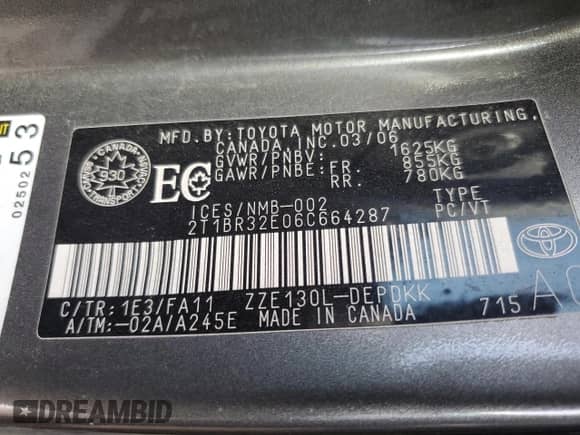 2006 Toyota Corolla LE with VIN 2T1BR32E06C664287, listed as a Copart auction lot 65083035 with 290,654 mi miles and Salvage title. Bid and sale history available at DreamBid. Image 12.