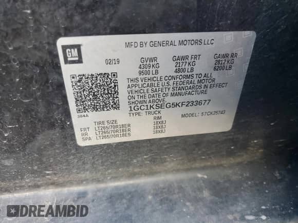 2019 Chevrolet Silverado 2500HD LT z VIN 1GC1KSEG5KF233677, wystawiony jako Copart lot #69764075 z przebiegiem 124 168 mil mil oraz Szkoda całkowita • Salvage title. Historia ofert i sprzedaży dostępna na DreamBid. Obrazek 12.