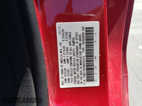 2013 Honda Accord EX z VIN 1HGCT1B76DA000574, wystawiony jako Copart lot #66003205 z przebiegiem 167 142 mil mil oraz Szkoda całkowita • Salvage title. Historia ofert i sprzedaży dostępna na DreamBid. Obrazek 12.