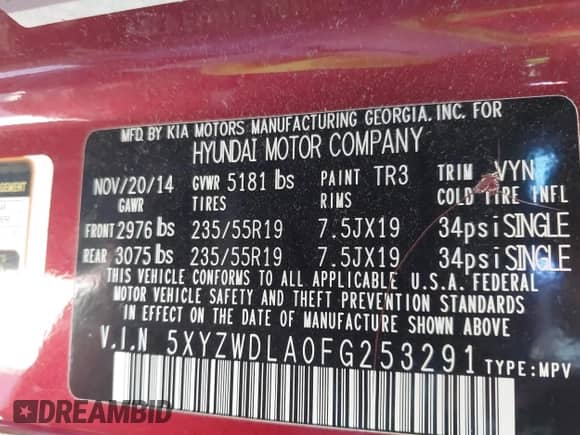 2015 Hyundai Santa Fe с VIN 5XYZWDLA0FG253291, выставлен на аукционе IAAI как лот 41676815 с пробегом 148 306 миль миль и . История ставок и продаж доступна на DreamBid. Изображение 9.