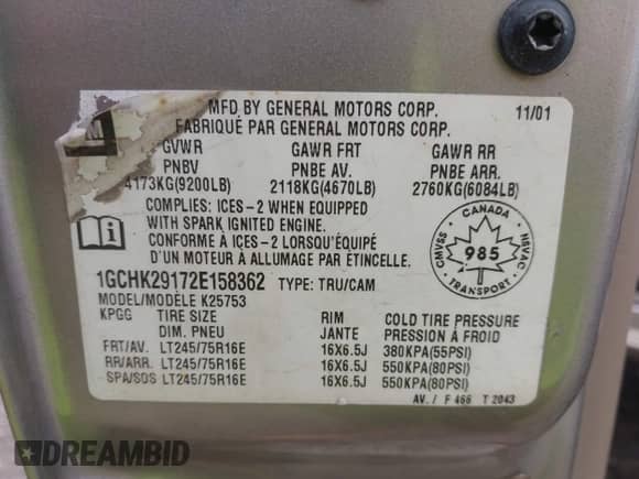 2002 Chevrolet Silverado 2500HD LT с VIN 1GCHK29172E158362, выставлен на аукционе IAAI как лот 42862931 с пробегом 261 133 миль миль и . История ставок и продаж доступна на DreamBid. Изображение 9.