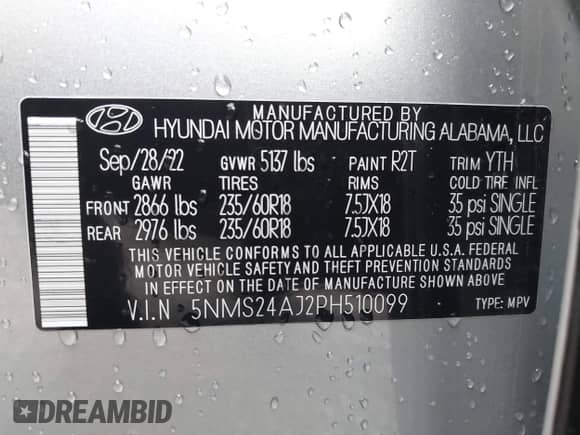 2023 Hyundai Santa Fe SEL с VIN 5NMS24AJ2PH510099, выставлен на аукционе IAAI как лот 43374398 с пробегом 30 391 миль миль и . История ставок и продаж доступна на DreamBid. Изображение 9.