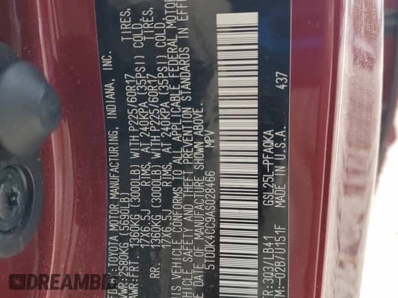 2010 Toyota Sienna XLE с VIN 5TDDK4CC9AS028466, выставлен на аукционе Copart как лот 67722755 с пробегом 166 938 миль миль и На запчасти • Non repairable. История ставок и продаж доступна на DreamBid. Изображение 13.