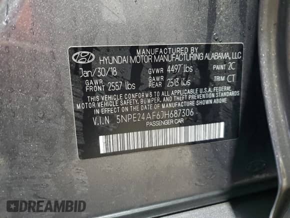 2018 Hyundai Sonata SE with VIN 5NPE24AF6JH687306, listed as a Copart auction lot 81218535 with 93,752 mi miles and Salvage title. Bid and sale history available at DreamBid. Image 12.