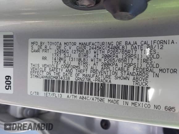 2013 Toyota Tacoma PreRunner z VIN 3TMKU4HN8DM034338, wystawiony jako IAAI lot #41808842 z przebiegiem 142 012 mil mil oraz . Historia ofert i sprzedaży dostępna na DreamBid. Obrazek 9.