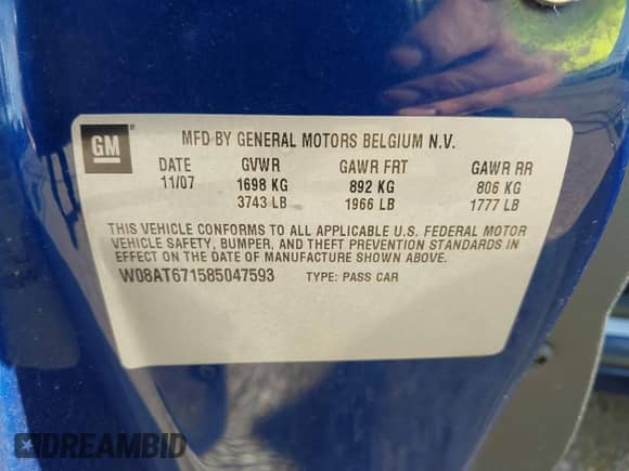 2008 Saturn Astra XR with VIN W08AT671585047593, listed as a IAAI auction lot 43513210 with 143,543 mi miles and . Bid and sale history available at DreamBid. Image 9.