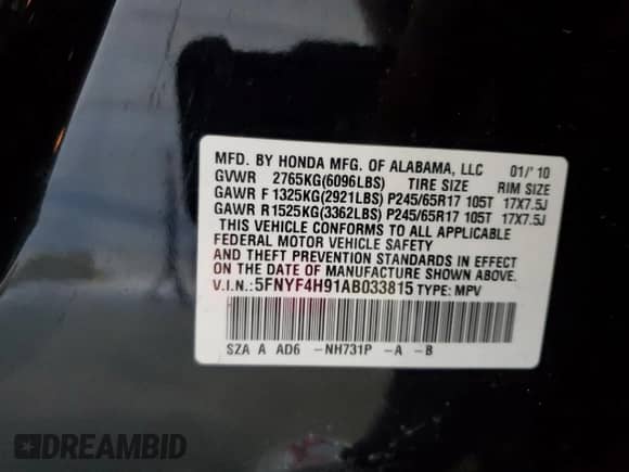 2010 Honda Pilot Touring с VIN 5FNYF4H91AB033815, выставлен на аукционе Copart как лот 65589255 с пробегом 197 143 миль миль и Списание • Salvage title. История ставок и продаж доступна на DreamBid. Изображение 13.