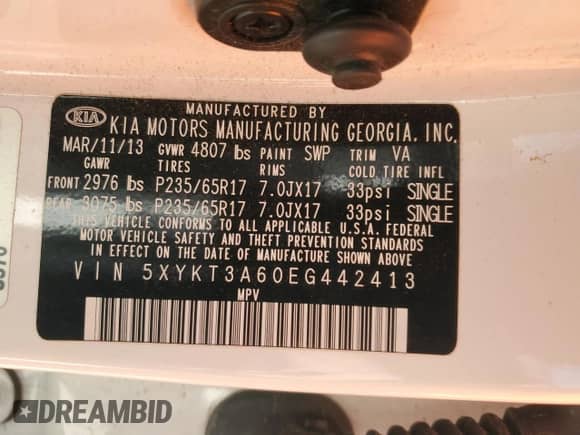 2014 Kia Sorento LX с VIN 5XYKT3A60EG442413, выставлен на аукционе Copart как лот 80726675 с пробегом 160 718 миль миль и Списание • Salvage title. История ставок и продаж доступна на DreamBid. Изображение 12.