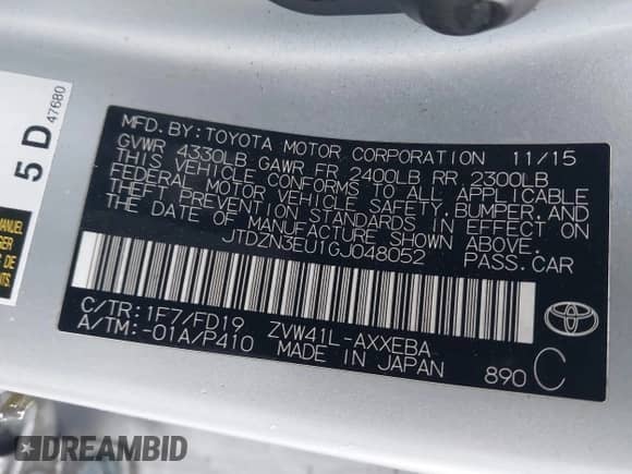 2016 Toyota Prius Two с VIN JTDZN3EU1GJ048052, выставлен на аукционе IAAI как лот 41919399 с пробегом 204 700 миль миль и . История ставок и продаж доступна на DreamBid. Изображение 9.