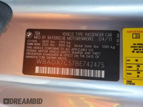 2011 BMW 3 Series 335i с VIN WBADX7C57BE742475, выставлен на аукционе Copart как лот 89736605 с пробегом 209 123 миль миль и Списание • Salvage title. История ставок и продаж доступна на DreamBid. Изображение 13.