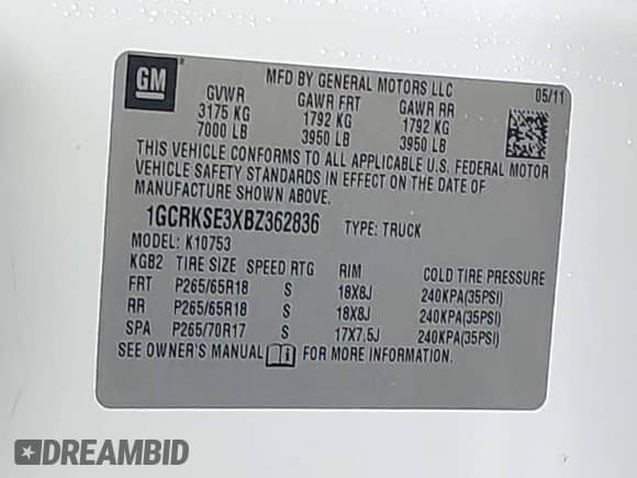 2011 Chevrolet Silverado 1500 LT with VIN 1GCRKSE3XBZ362836, listed as a IAAI auction lot 43091610 with 177,152 mi miles and . Bid and sale history available at DreamBid. Image 9.