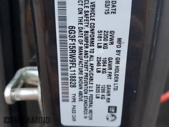 2015 Chevrolet SS с VIN 6G3F15RW9FL118828, выставлен на аукционе Copart как лот 65405894 с пробегом Не указан миль и Списание • Salvage title. История ставок и продаж доступна на DreamBid. Изображение 12.