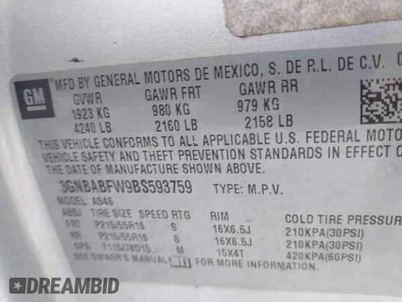 2011 Chevrolet HHR 1LT с VIN 3GNBABFW9BS593759, выставлен на аукционе IAAI как лот 43223727 с пробегом 99 731 миль миль и . История ставок и продаж доступна на DreamBid. Изображение 9.