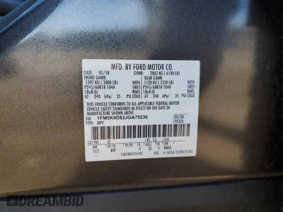 2018 Ford Explorer XLT с VIN 1FM5K8D82JGA75236, выставлен на аукционе Copart как лот 82488975 с пробегом 126 417 миль миль и Чистый • Clean title. История ставок и продаж доступна на DreamBid. Изображение 13.