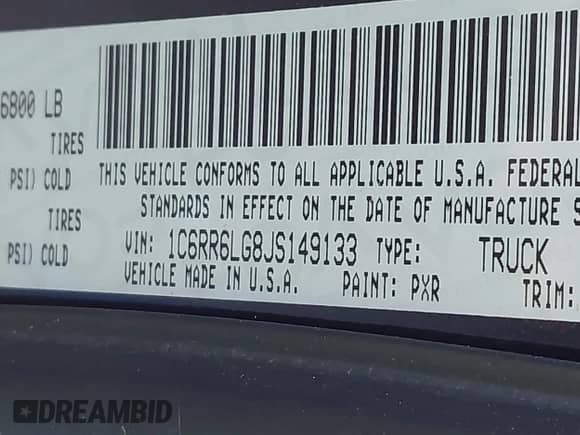 2018 Ram 1500 Big Horn z VIN 1C6RR6LG8JS149133, wystawiony jako IAAI lot #43487206 z przebiegiem 131 024 mil mil oraz . Historia ofert i sprzedaży dostępna na DreamBid. Obrazek 9.