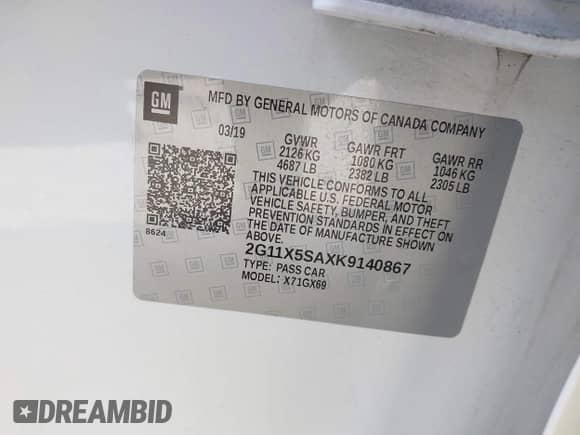 2019 Chevrolet Impala LS с VIN 2G11X5SAXK9140867, выставлен на аукционе IAAI как лот 42048571 с пробегом 70 274 миль миль и . История ставок и продаж доступна на DreamBid. Изображение 9.