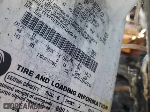 2013 Ford F-150 XLT с VIN 1FTFW1ETXDKG45038, выставлен на аукционе Copart как лот 81748125 с пробегом Не указан миль и Чистый • Clean title. История ставок и продаж доступна на DreamBid. Изображение 12.