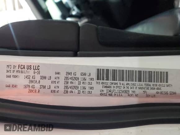 2016 Jeep Grand Cherokee SRT с VIN 1C4RJFDJ1GC503829, выставлен на аукционе Copart как лот 50740595 с пробегом 160 209 миль миль и Чистый • Clean title. История ставок и продаж доступна на DreamBid. Изображение 13.