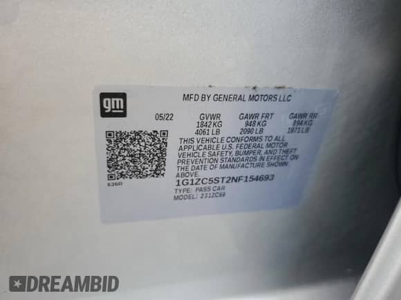 2022 Chevrolet Malibu LS с VIN 1G1ZC5ST2NF154693, выставлен на аукционе Copart как лот 68028955 с пробегом 52 595 миль миль и Списание • Salvage title. История ставок и продаж доступна на DreamBid. Изображение 13.