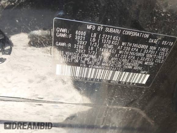 2019 Subaru Ascent Touring с VIN 4S4WMARD9K3487027, выставлен на аукционе IAAI как лот 43234027 с пробегом 57 853 миль миль и . История ставок и продаж доступна на DreamBid. Изображение 9.