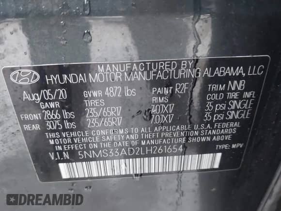 2020 Hyundai Santa Fe SEL с VIN 5NMS33AD2LH261654, выставлен на аукционе IAAI как лот 42362754 с пробегом 143 093 миль миль и . История ставок и продаж доступна на DreamBid. Изображение 9.