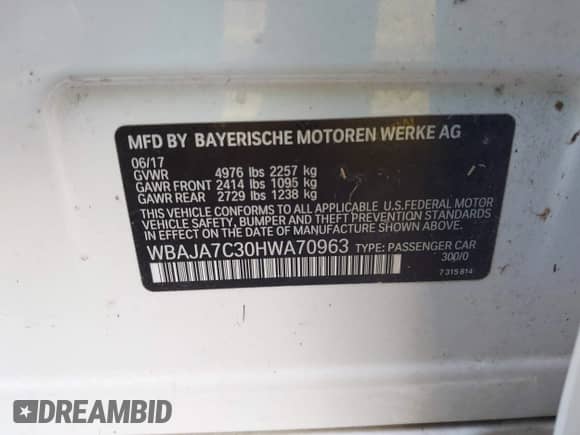 2017 BMW 5 Series 530i xDrive с VIN WBAJA7C30HWA70963, выставлен на аукционе IAAI как лот 43555246 с пробегом 142 310 миль миль и . История ставок и продаж доступна на DreamBid. Изображение 9.