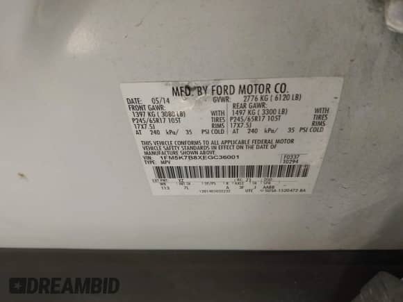 2014 Ford Explorer с VIN 1FM5K7B8XEGC36001, выставлен на аукционе IAAI как лот 43210452 с пробегом 180 135 миль миль и . История ставок и продаж доступна на DreamBid. Изображение 9.