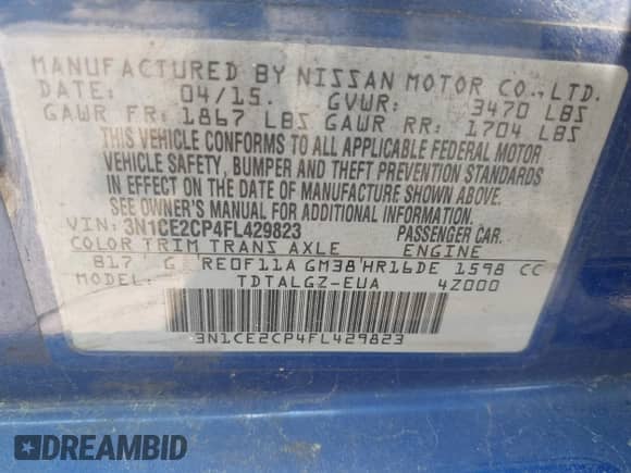 2015 Nissan Note SV с VIN 3N1CE2CP4FL429823, выставлен на аукционе IAAI как лот 42176430 с пробегом 84 953 миль миль и . История ставок и продаж доступна на DreamBid. Изображение 9.