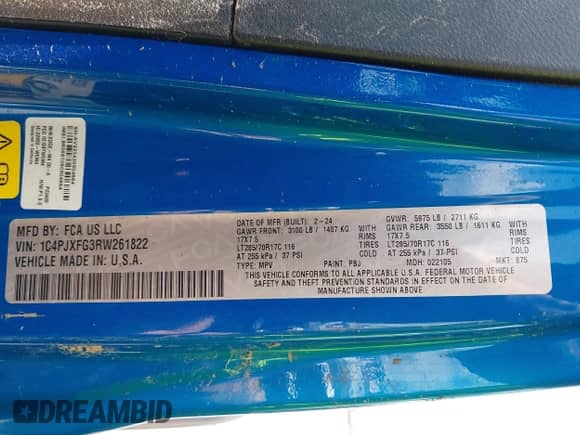 2024 Jeep Wrangler Rubicon z VIN 1C4PJXFG3RW261822, wystawiony jako IAAI lot #42719285 z przebiegiem Nie podano mil oraz . Historia ofert i sprzedaży dostępna na DreamBid. Obrazek 9.