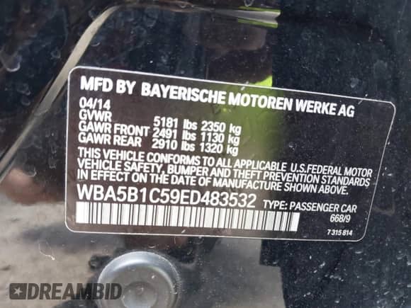 2014 BMW 5 Series 535i с VIN WBA5B1C59ED483532, выставлен на аукционе IAAI как лот 42840834 с пробегом 80 118 миль миль и . История ставок и продаж доступна на DreamBid. Изображение 9.