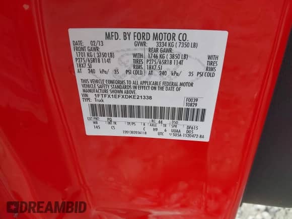 2013 Ford F-150 XL с VIN 1FTFX1EFXDKE21338, выставлен на аукционе IAAI как лот 43459918 с пробегом 131 689 миль миль и . История ставок и продаж доступна на DreamBid. Изображение 9.