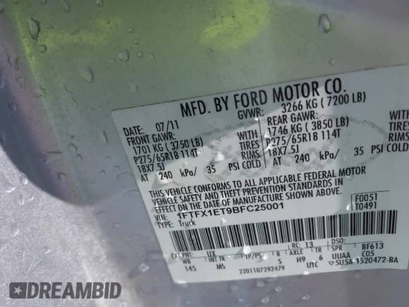 2011 Ford F-150 XLT с VIN 1FTFX1ET9BFC25001, выставлен на аукционе IAAI как лот 43364612 с пробегом 114 846 миль миль и . История ставок и продаж доступна на DreamBid. Изображение 9.