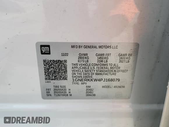 2023 Chevrolet Traverse Premier с VIN 1GNERKKW4PJ168079, выставлен на аукционе Copart как лот 61550355 с пробегом Не указан миль и На запчасти • Non repairable. История ставок и продаж доступна на DreamBid. Изображение 13.