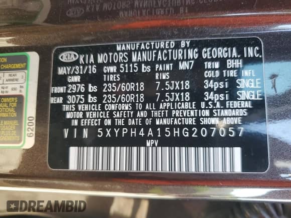 2017 Kia Sorento EX z VIN 5XYPH4A15HG207057, wystawiony jako Copart lot #55059615 z przebiegiem 133 897 mil mil oraz Szkoda całkowita • Salvage title. Historia ofert i sprzedaży dostępna na DreamBid. Obrazek 13.