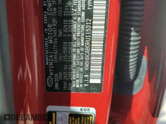 2024 Hyundai Kona SEL с VIN KM8HBCAB0RU115312, выставлен на аукционе Copart как лот 78438664 с пробегом 11 705 миль миль и Чистый • Clean title. История ставок и продаж доступна на DreamBid. Изображение 13.