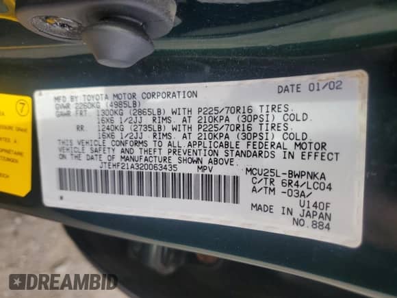 2002 Toyota Highlander с VIN JTEHF21A320063435, выставлен на аукционе Copart как лот 80959165 с пробегом 251 862 миль миль и Списание • Salvage title. История ставок и продаж доступна на DreamBid. Изображение 13.