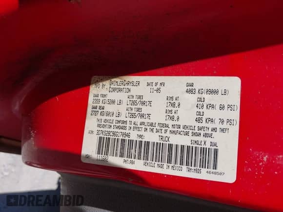 2006 Dodge 2500 SLT with VIN 3D7KS28C96G170946, listed as a IAAI auction lot 43380093 with 273,854 mi miles and . Bid and sale history available at DreamBid. Image 9.