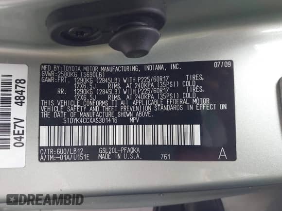 2010 Toyota Sienna XLE с VIN 5TDYK4CCXAS301416, выставлен на аукционе IAAI как лот 41158673 с пробегом 96 141 миль миль и . История ставок и продаж доступна на DreamBid. Изображение 9.